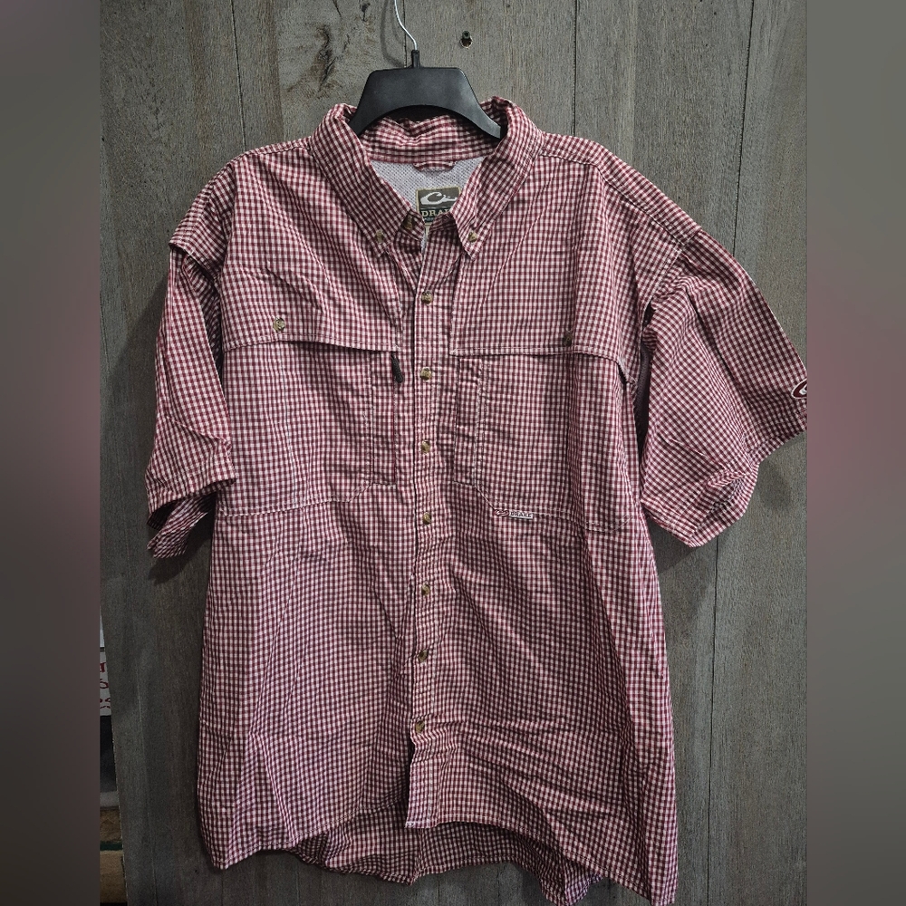 Drake Waterfowl Vented Back Men's Shirt  Red & White Button Up (Size 2X)